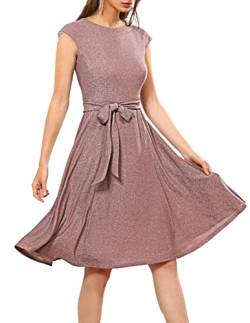 DRESSTELLS Cocktail Party Kleider für Frauen, 2024 Funkelnde Paillette Brautjungfer Kleid Aline Bescheidene Mutter der Braut Herbst Winter Kirche Kleid Glitter Rose 3XL von DRESSTELLS