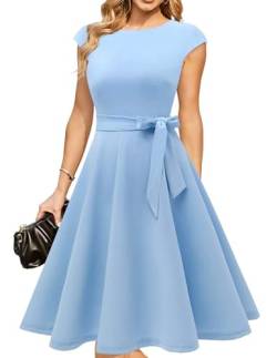 DRESSTELLS Damen 1950er Vintage Retro Rockabilly Audrey Hepburn Kleid Damen Elegant Hochzeit Cocktailkleid Blue 3XL von DRESSTELLS