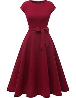 DRESSTELLS Damen 1950er Vintage Retro Rockabilly Audrey Hepburn Kleid Damen Elegant Hochzeit Cocktailkleid Burgundy 3XL von DRESSTELLS