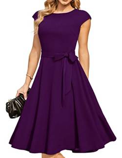 DRESSTELLS Damen 1950er Vintage Retro Rockabilly Audrey Hepburn Kleid Damen Elegant Hochzeit Cocktailkleid Grape 3XL von DRESSTELLS