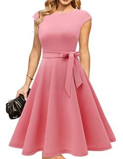 DRESSTELLS Damen 1950er Vintage Retro Rockabilly Audrey Hepburn Kleid Damen Elegant Hochzeit Cocktailkleid Peach 3XL von DRESSTELLS