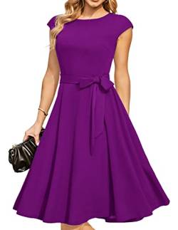 DRESSTELLS Damen 1950er Vintage Retro Rockabilly Audrey Hepburn Kleid Damen Elegant Hochzeit Cocktailkleid Purple 3XL von DRESSTELLS