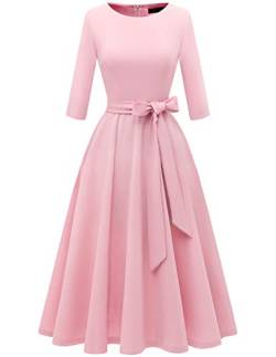 DRESSTELLS Damen 1950s Rockabilly Petticoat Vintage Kleider Schwing Faltenrock Festliches Hochzeitskleid Elegant Abendkleid Knielang Ballkleid Pink L von DRESSTELLS
