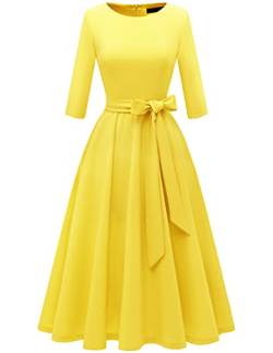 DRESSTELLS Damen 1950s Rockabilly Petticoat Vintage Kleider Schwing Faltenrock Festliches Hochzeitskleid Elegant Abendkleid Knielang Ballkleid Yellow L von DRESSTELLS
