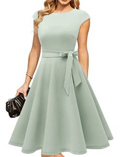 DRESSTELLS Damen A-Line Swing Festlich Knielang Hochzeit Cocktailkleid Rundhald Cape Arm Weihnachtskleidid LightGreen M von DRESSTELLS