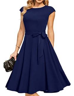 DRESSTELLS Damen A-Line Swing Festlich Knielang Hochzeit Cocktailkleid Rundhald Cape Arm Weihnachtskleidid Navy M von DRESSTELLS