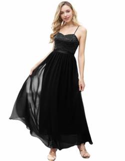 DRESSTELLS Damen Ärmellos Abendkleider Chiffon Spitzen Brautjungfernkleider Vintage Cockkleider Festlich Elegant Ballkleid mit Spaghettiträgern Black 2XL von DRESSTELLS