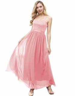 DRESSTELLS Damen Ärmellos Abendkleider Maxi Lang Ballkleid Chiffon Spitzen Brautjungfernkleider Hochzeitskleider für gäste Bodenlang Brautkleid Dusty Pink M von DRESSTELLS