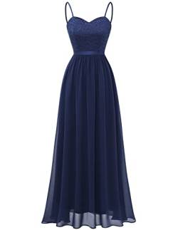 DRESSTELLS Damen Ärmellos Abendkleider Maxi Lang Ballkleid Chiffon Spitzen Brautjungfernkleider Hochzeitskleider für gäste Bodenlang Brautkleid Navy M von DRESSTELLS