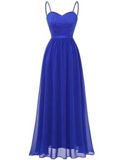 DRESSTELLS Damen Ärmellos Abendkleider Maxi Lang Ballkleid Chiffon Spitzen Brautjungfernkleider Hochzeitskleider für gäste Bodenlang Brautkleid Royalblue M von DRESSTELLS