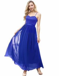 DRESSTELLS Damen Abendkleid Bodenlang Elegant für Hochzeit Chiffon Brautjungfernkleider Spitzen Cocktailkleid mit Spaghettiträgern Ärmellos Ballkleid Royalblue XL von DRESSTELLS