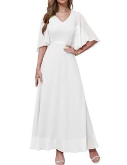 DRESSTELLS Damen Abendkleid Lang Elegant für Hochzeit Ballkleider Damen Lang Kleider Lang Elegant für Hochzeit White 3XL von DRESSTELLS