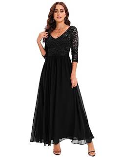 DRESSTELLS Damen Abendkleider Elegant für Hochzeit Cocktailkleid Spitzen Ballkleider Maxilang Black S von DRESSTELLS