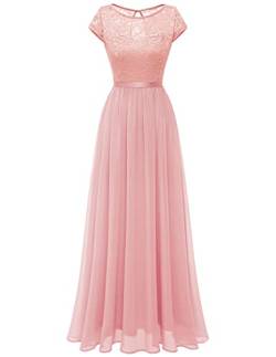 DRESSTELLS Damen Abendkleider Elegant für Hochzeit Cocktailkleid Spitzen Ballkleider Maxilang Blush M von DRESSTELLS