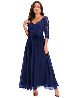 DRESSTELLS Damen Abendkleider Elegant für Hochzeit Cocktailkleid Spitzen Ballkleider Maxilang Navy S von DRESSTELLS