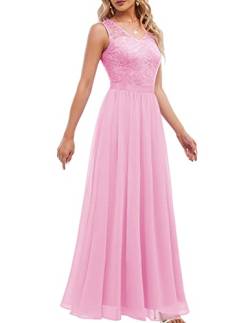 DRESSTELLS Damen Festliche Kleider für Hochzeit Chiffon Maxi Brautjungfernkleider Bodenlang Kleider Ärmellos Cocktailkleid für Hochzeit Pink 3XL von DRESSTELLS