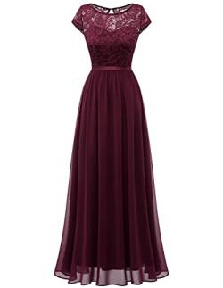 DRESSTELLS Damen Abendkleider Lang Chiffon Brautjungfernkleider Hochzeitskleid Spitzenkleider Burgundy XL von DRESSTELLS