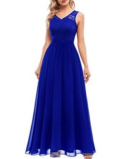 DRESSTELLS Damen Abendkleider Lang Chiffon Brautjungfernkleider Hochzeitskleid Spitzenkleider Royalblue M von DRESSTELLS