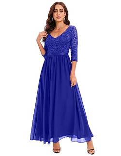 DRESSTELLS Damen Abendkleider Lang Chiffon Brautjungfernkleider Hochzeitskleid Spitzenkleider Royalblue M von DRESSTELLS