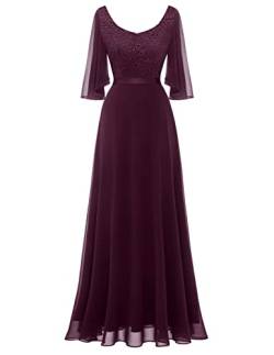 DRESSTELLS Damen Abendkleider Maxi Lang Ballkleid Chiffon Spitzen Brautjungfernkleider Hochzeitskleider für gäste Bodenlang Brautkleid Burgundy M von DRESSTELLS