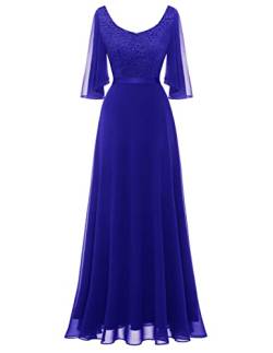 DRESSTELLS Damen Abendkleider Maxi Lang Ballkleid Chiffon Spitzen Brautjungfernkleider Hochzeitskleider für gäste Bodenlang Brautkleid Royalblue M von DRESSTELLS