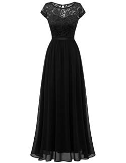 DRESSTELLS Damen Ballkleider lang Chiffon Abendkleider Lang V Ausschnitt Brautjungfernkleid Lang Black 3XL von DRESSTELLS