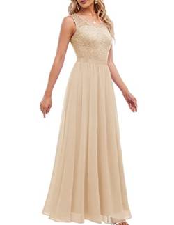 DRESSTELLS Damen Ärmellos Abendkleider Chiffon Spitzen Brautjungfernkleider Vintage Cocktailkleider Festlich Elegant Ballkleid Champagne XL von DRESSTELLS