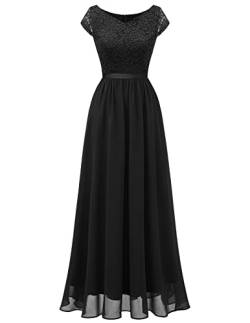 DRESSTELLS Damen Cocktail-Party-Kleid Abendkleider Lang Chiffon Brautjungfernkleider Hochzeitskleid Spitzenkleider Black M von DRESSTELLS