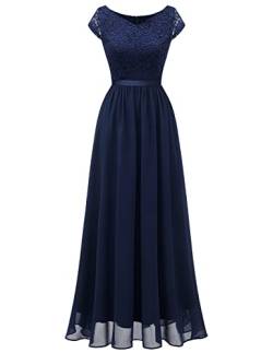 DRESSTELLS Damen Cocktail-Party-Kleid Abendkleider Lang Chiffon Brautjungfernkleider Hochzeitskleid Spitzenkleider Navy M von DRESSTELLS