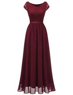 DRESSTELLS Damen Cocktail-Party-Kleid Ballkleider lang Chiffon Abendkleider Lang V Ausschnitt Brautjungfernkleid Lang Burgundy XL von DRESSTELLS