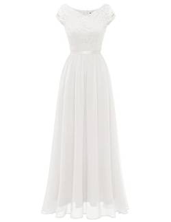 DRESSTELLS Damen Cocktail-Party-Kleid Brautjungfernkleider lang elegant Chiffon Abendkleid Maxilang White 2XL von DRESSTELLS