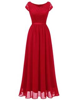 DRESSTELLS Abendkleid Damen Lang V-Ausschnitt Chiffon Elegant Kleid Chiffon Brautjunferkleid Hochzeitskleid Ballkleider Red 3XL von DRESSTELLS