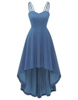 DRESSTELLS Damen Cocktailkleid Bodenlang Elegant für Hochzeit Chiffon Brautjungfernkleider Spitzen Cocktailkleid mit Spaghettiträgern Ärmellos Ballkleid Grey Blue XL von DRESSTELLS