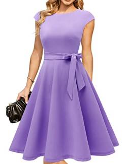 DRESSTELLS Damen Cocktailkleid elegant für Hochzeit Midilang Kleid Rundhald Cape Arm Abendkleid Festlich Weihnachtskleid Lavender XS von DRESSTELLS