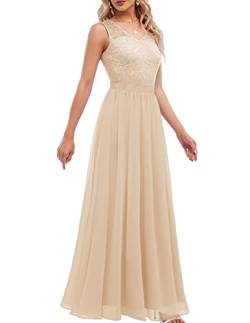 DRESSTELLS Damen Ballkleid Maxi Lang Abendkleider Chiffon Spitzen Brautjungfernkleider Bodenlang Cocktailkleid Konfirmationskleid Champagne L von DRESSTELLS