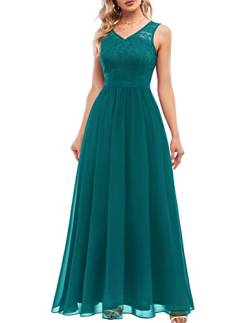 DRESSTELLS Damen Elegant Abendkleider für Hochzeit Bodenlang Cocktailkleid Spitzen Ballkleider Maxilang von DRESSTELLS