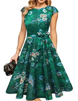 DRESSTELLS Damen Elegant Brautmutterkleider Hochzeitskleider Audrey Hepburn Kleid Damen Elegant Hochzeit Cocktailkleid Green Flower L von DRESSTELLS