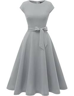 DRESSTELLS Damen Elegant Brautmutterkleider Hochzeitskleider Audrey Hepburn Kleid Damen Elegant Hochzeit Cocktailkleid Grey L von DRESSTELLS