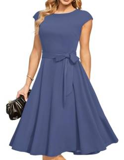 DRESSTELLS Damen Elegant Brautmutterkleider Hochzeitskleider Audrey Hepburn Kleid Damen Elegant Hochzeit Cocktailkleid Greyblue L von DRESSTELLS