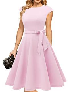 DRESSTELLS Damen Elegant Brautmutterkleider Hochzeitskleider Audrey Hepburn Kleid Damen Elegant Hochzeit Cocktailkleid Pink L von DRESSTELLS