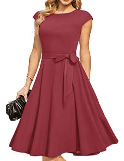 DRESSTELLS Damen Elegant Brautmutterkleider Hochzeitskleider Audrey Hepburn Kleid Damen Elegant Hochzeit Cocktailkleid Raspberr L von DRESSTELLS