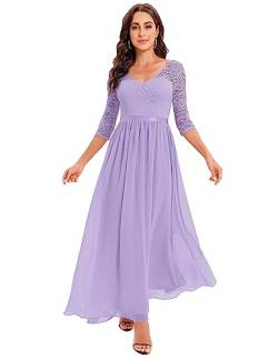 DRESSTELLS Damen Elegant Chiffon Abendkleider V-Ausschnitt Spitzen Brautjungfernkleider Ballkleid Lavender 3XL von DRESSTELLS