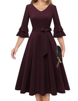 DRESSTELLS Damen Elegant Cocktailkleid Ballkleider für Jugendliche mit niedlichem Glockenärmel Cocktailkleider für Hochzeitsgast Burgundy 2XL von DRESSTELLS