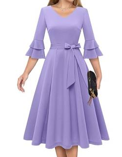 DRESSTELLS Damen Elegant Cocktailkleid Langarm Brautjungfernkleid Klassisch und vielseitig Stil 50er Jahre Kleider für Frauen Vintage Homecoming Ballkleid für Teens Lavender L von DRESSTELLS