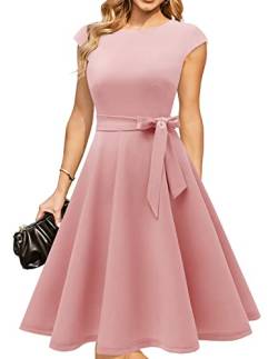 DRESSTELLS Damen Elegant Hochzeitkleid 1950er Vintgae Retro Cocktailkleid A-Line Swing Festlich Knielang Kleid Blush 2XL von DRESSTELLS