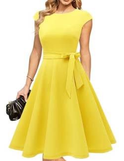 DRESSTELLS Damen Elegant Hochzeitkleid 1950er Vintgae Retro Cocktailkleid A-Line Swing Festlich Knielang Kleid Yellow 2XL von DRESSTELLS