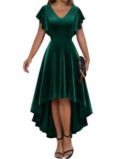 DRESSTELLS Damen Elegant Samtkleid Plus Size Abendkleid Vintage Retro Cocktailkleid Hi-Lo Ballkleid Festlich Hochzeitskleid Velvet Dark Green 3XL von DRESSTELLS