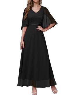 DRESSTELLS Damen Festliche Cocktailkleider für Hochzeit Ballkleider Damen Lang Elegante Kleider Black 2XL von DRESSTELLS