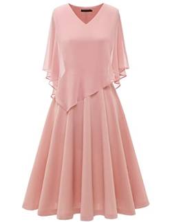 DRESSTELLS Damen Festliche Kleider Abendkleid übergröße Chiffon Cape Elegant Cocktailkleid Hochzeit V-Ausschnitt Knielang A-Linie Große Größe Kleid Blush L von DRESSTELLS