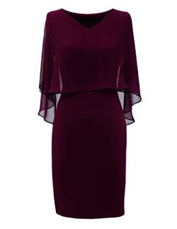 DRESSTELLS Damen Festliche Kleider Abendkleid übergröße Chiffon Cape Elegant Cocktailkleid Hochzeit V-Ausschnitt Knielang A-Linie Große Größe Kleid Burgundy M von DRESSTELLS